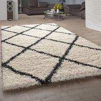 PACO HOME Hochflor Teppich Shaggy Für Wohnzimmer Skandi Stil Rauten-Design In Beige Ø 80 cm Rund