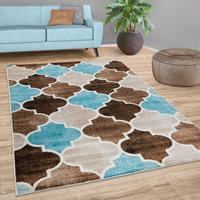 PACO HOME Teppich Wohnzimmer Marokkanisches Muster Kurzflor Modern In Beige Blau Braun 60x100 cm