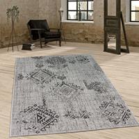 PACO HOME In- & Outdoor Teppich Vintage Design Rautenmuster Flachgewebt In Grau 60x100 cm