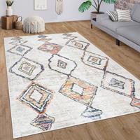 PACO HOME Teppich Wohnzimmer Kurzflor Modernes Rauten Ethno Boho 3D Muster Creme Bunt 80x150 cm