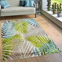 PACO HOME Designer Teppich Wohnzimmer Urban Jungle Palmen Design Braun Beige Grün Blau 60x100 cm