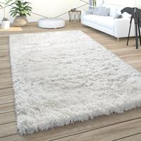 PACO HOME Hochflor Teppich Wohnzimmer Shaggy Pastell Einfarbig Weich Flauschig Creme Weiß Ø 200 cm Rund