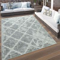 PACO HOME In- & Outdoor Terrassen Teppich Marmor Optik Rauten Muster In Grau 60x100 cm