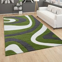 PACO HOME Teppich Wohnzimmer Kurzflor Modernes Abstraktes Wellenmuster 3D Optik Grün Grau 120x170 cm