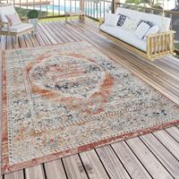 PACO HOME Outdoor Teppich Küchenteppich Balkon Terrasse Vintage Oriental Muster Rot Beige 60x100 cm