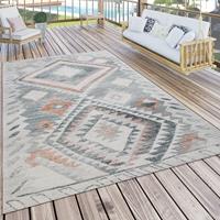 PACO HOME Outdoor Teppich Küchenteppich Balkon Terrasse Ethno Rauten Muster Grau Rot 60x100 cm