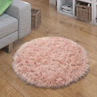PACO HOME Kunstfell Fellteppich Imitat Sitzkissen Herzform Rund Verschiedene Formen, Rosa 60 cm Rund