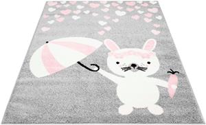 Carpet City Kinderteppich Bubble Kids 1318, rechteckig, 11 mm Höhe, Hase und Herzen Motiv, Kinderzimmer