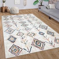 PACO HOME Teppich Wohnzimmer Kurzflor Modernes Ethno Boho 3D Muster Rauten In Creme Bunt 80x150 cm