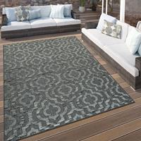 PACO HOME In- & Outdoor Terrassen Teppich Ethno Muster Bordüre Wetterfest Modern In Grau 80x150 cm