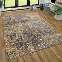 PACO HOME Teppich Wohnzimmer Vintage Design Kurzflor Mit Abstraktem Muster, Modern Braun Blau 60x100 cm