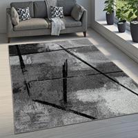 PACO HOME Teppich Wohnzimmer Kurzflor Vintage Abstraktes Muster Industrial Look Grau Schwarz 60x100 cm