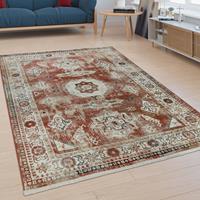 PACO HOME Kurzflor Wohnzimmer Teppich Orient Design Used-Look Modern Bordüre Bunt 120x170 cm