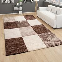 PACO HOME Teppich Wohnzimmer Kurzflor Geometrisches Muster Kariert 3D Design Braun Beige 80x150 cm