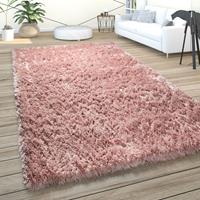 PACO HOME Hochflor Teppich Wohnzimmer Shaggy Pastell Weich Flauschig Einfarbig Langflor Rosa 60x100 cm