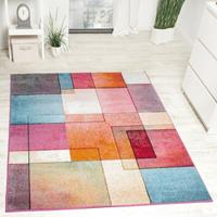 PACO HOME Designer Teppich Modern Bunt Karo Muster Multicolour Türkis Grün Fuchsia Meliert 60x100 cm