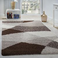 PACO HOME Shaggy Teppich Hochflor Langflor Weich Geometrisch Gemustert Braun Beige Creme 300x400 cm