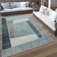 PACO HOME In- & Outdoor Terrassen Teppich Geometrisches Design Pastell Türkis Grau Creme 60x100 cm