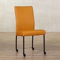 ShopX Leren eetkamerstoel comfort met wieltjes bruin, bruin leer, bruine keukenstoelen