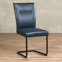 ShopX Leren eetkamerstoel retro blauw, blauw leer, blauwe keukenstoelen