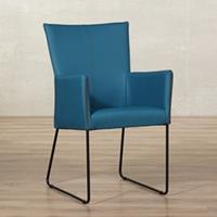 ShopX Leren eetkamerstoel mate met armleuning turquoise, turquoise leer, turquoise keukenstoelen