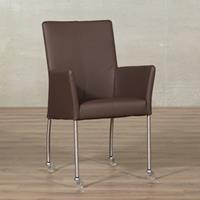 ShopX Leren eetkamerstoel comfort met wieltjes en armleuning bruin, bruin leer, bruine keukenstoelen