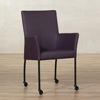ShopX Leren eetkamerstoel comfort met wieltjes en armleuning paars, paars leer, paarse keukenstoelen