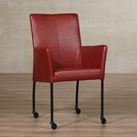 ShopX Leren eetkamerstoel comfort met wieltjes en armleuning rood, rood leer, rode keukenstoelen