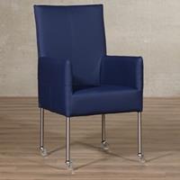 ShopX Leren eetkamerstoel spark blauw, blauw leer, blauwe keukenstoelen