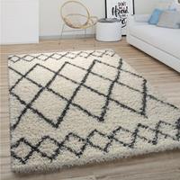 PACO HOME Hochflor Teppich Wohnzimmer Shaggy Langflor Modernes Boho Skandi Rauten Muster 120 cm Rund, Creme 3