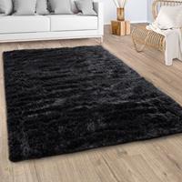 PACO HOME Hochflor Teppich Wohnzimmer Fellteppich Kunstfell Flauschig Rutschfest Schwarz 80x150 cm