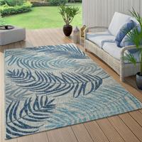 PACO HOME In- & Outdoor Teppich Flachgewebe Modern Jungle Palmen Design In Pastell Blau 60x100 cm