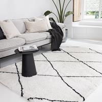 Interieur05 Berber vloerkleed hoogpolig Cream/Zwart 135x190cm - (S)  - scandinavisch - nea -  Wit