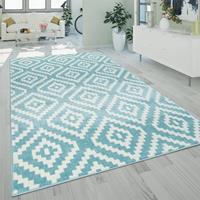PACO HOME Teppich Wohnzimmer Kurzflor Boho Ethno Design Pastell Blau WeiÃŸ 60x100 cm - 