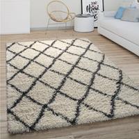 PACO HOME Hochflor Teppich Wohnzimmer Shaggy Langflor Modernes Boho Skandi Rauten Muster 60x100 cm, Creme 4 - 