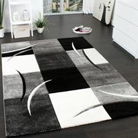 PACO HOME Designer Teppich mit Konturenschnitt Muster Kariert in Schwarz Weiss Grau 300x400 cm