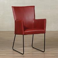 ShopX Leren eetkamerstoel mate met armleuning rood, rood leer, rode keukenstoelen