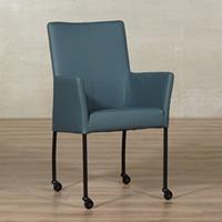 ShopX Leren eetkamerstoel comfort met wieltjes en armleuning blauw, blauw leer, blauwe keukenstoelen