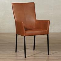 ShopX Leren eetkamerstoel daily met armleuning bruin, bruin leer, bruine keukenstoelen