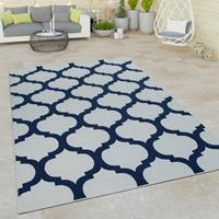 PACO HOME Outdoor Indoor Teppich Weiß Blau 3D Optik Marokkanisches Design Flachgewebe 80x150 cm