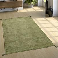 PACO HOME Designer Teppich Webteppich Kelim Handgewebt 100% Baumwolle Modern Meliert Grün 80x150 cm - 