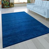 PACO HOME Teppich Handgeknotet Gabbeh Hochwertig 100% Baumwolle Dezent Meliert In Uni Blau 80x150 cm - 