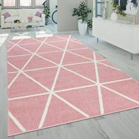 PACO HOME Teppich Wohnzimmer Pastellfarben Rauten Design Skandi Muster Kurzflor Rosa Pink Weiß 60x100 cm