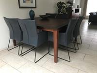 ShopX Leren eetkamerstoel mate met armleuning, blauw leer, blauwe keukenstoelen