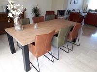 ShopX Leren eetkamerstoel met armleuning mate, bruingroen leer, bruinegroene keukenstoelen