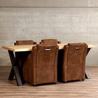 ShopX Leren eetkamerfauteuil mass, bruin leer, bruine keukenstoelen