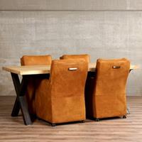 ShopX Leren eetkamerfauteuil sharp, bruin leer, bruine keukenstoelen