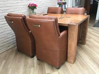 ShopX Leren eetkamerfauteuil sharp, bruin leer, bruine keukenstoelen