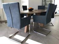 ShopX Leren eetkamerstoel dare met armleuning, blauw leer, blauwe keukenstoelen