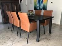 ShopX Leren eetkamerstoel royal met armleuning, oranje leer, oranje keukenstoelen